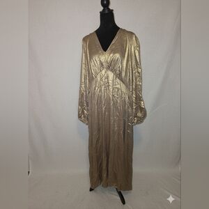 Holiday Party SHEIN Metallic Gold Long Sleeve Dress Nwot Never Worn P2P 23 4x